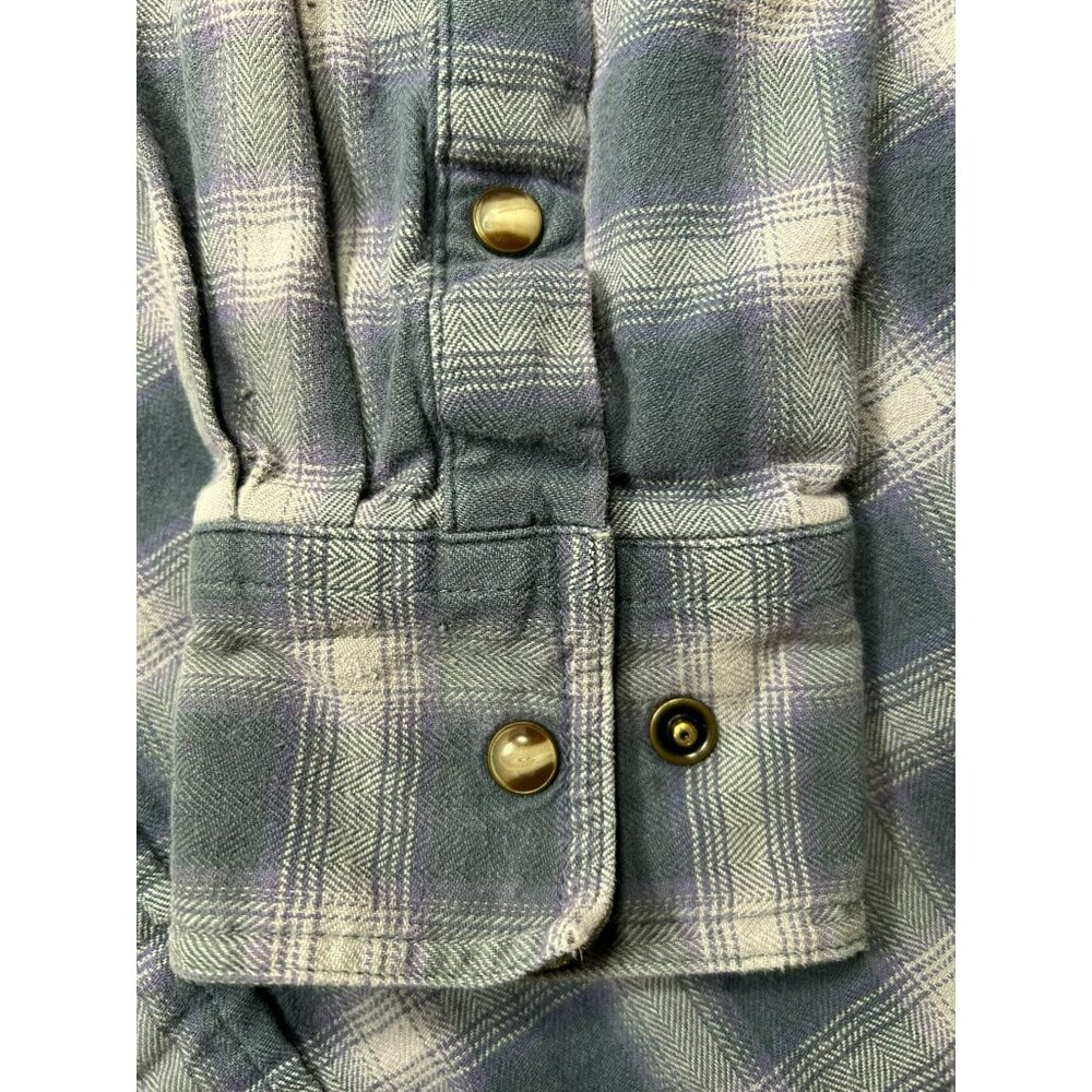 Rural Cloth Plaid Heavyweight Flannel Shirt W/ Leather Collar Snap Front Western - Picture 4 of 8